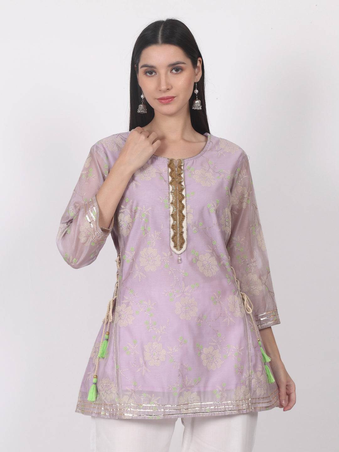 women's Chanderi silk top with Side Dori (Lavender)