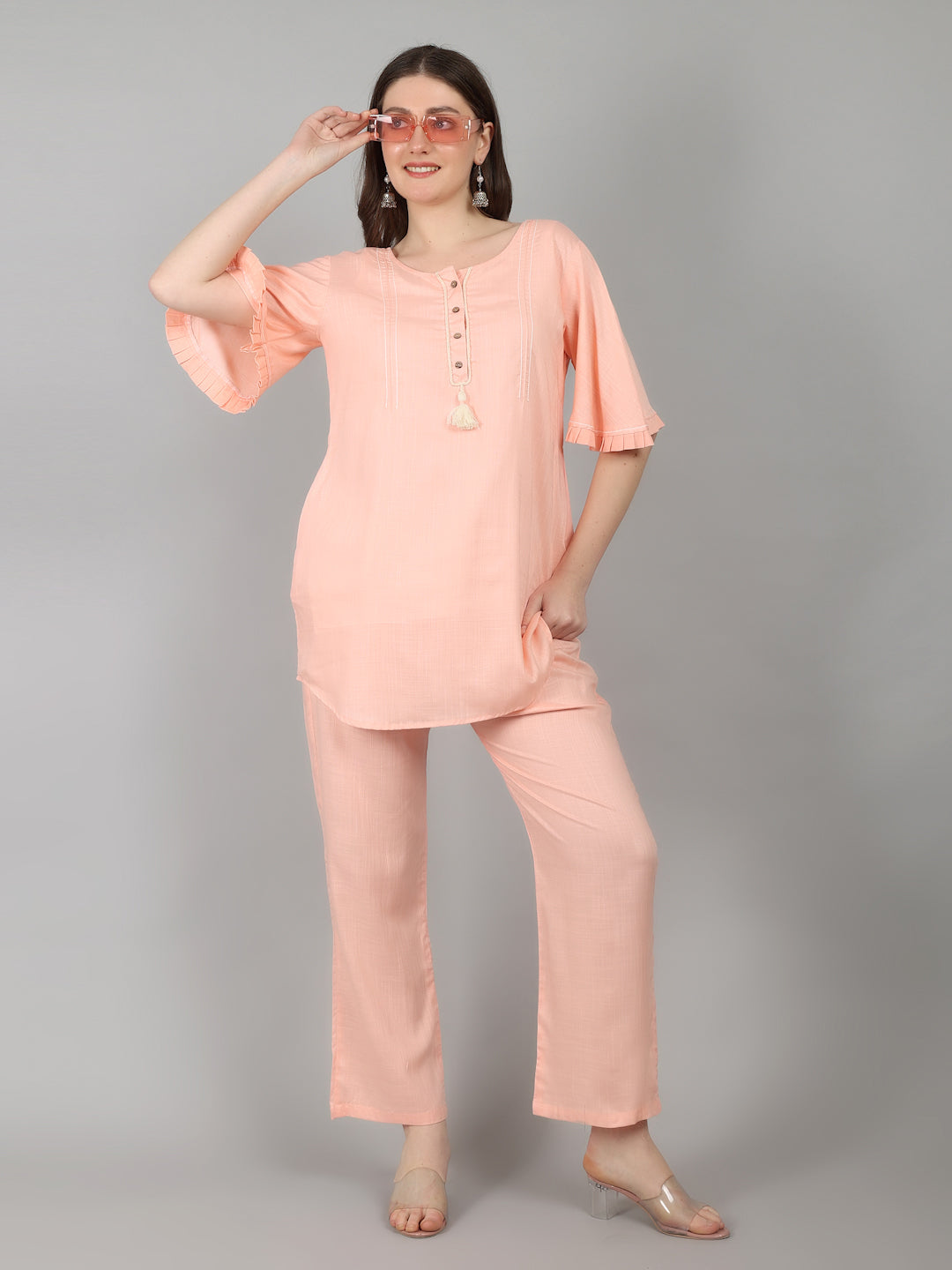 Rayon Slub Women's night suit, Short top (Bottom - Parallel)