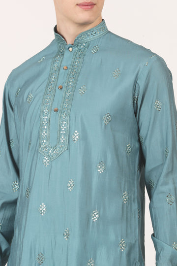 Men's Glacier Blue Silk Kurta with Bottom