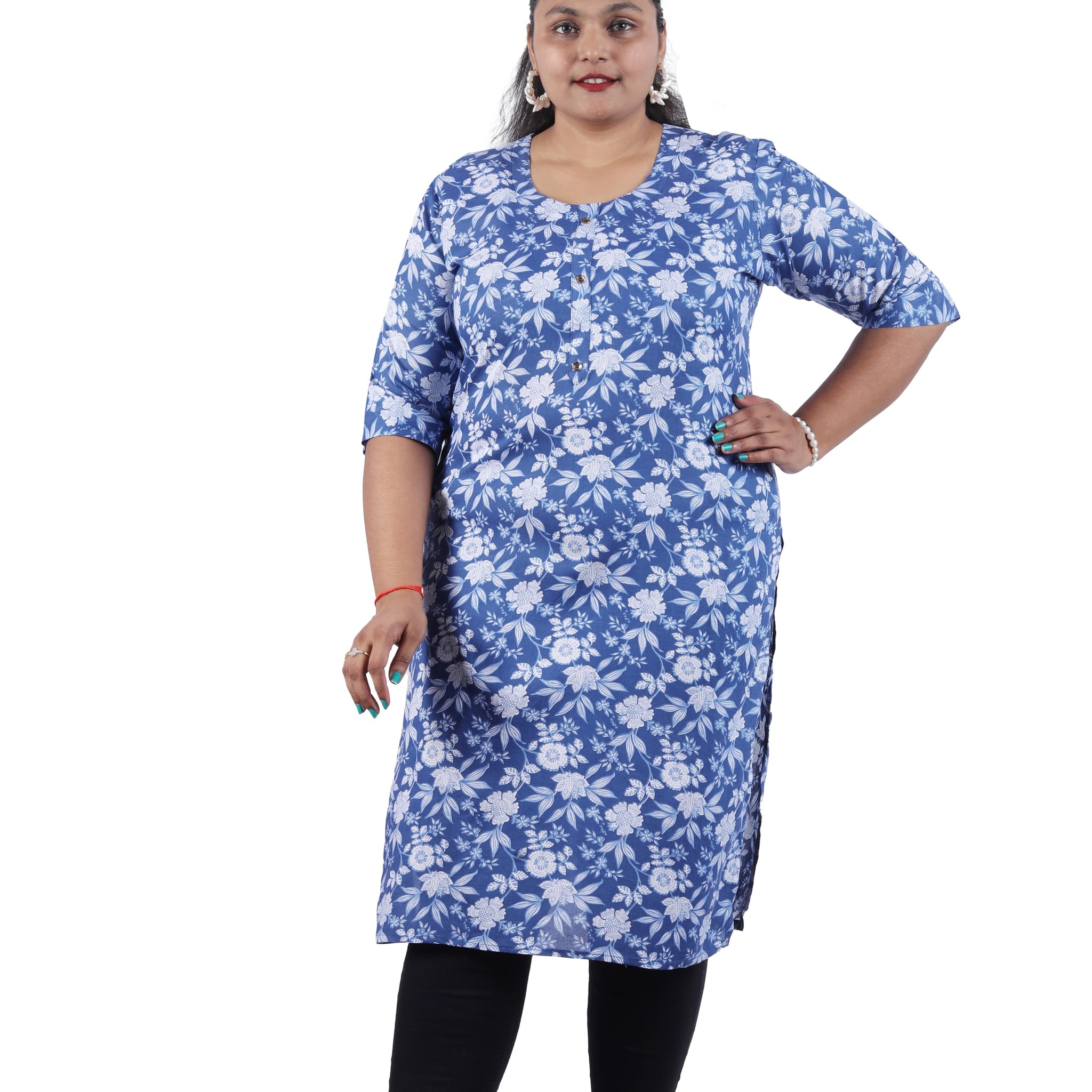 Rayon Blue Color With Floral Print Plus Size Kurti