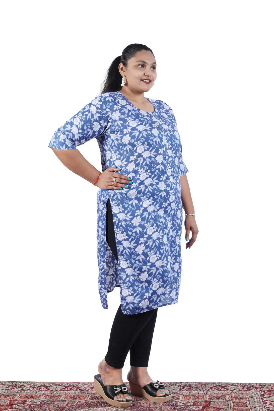 Rayon Blue Color With Floral Print Plus Size Kurti