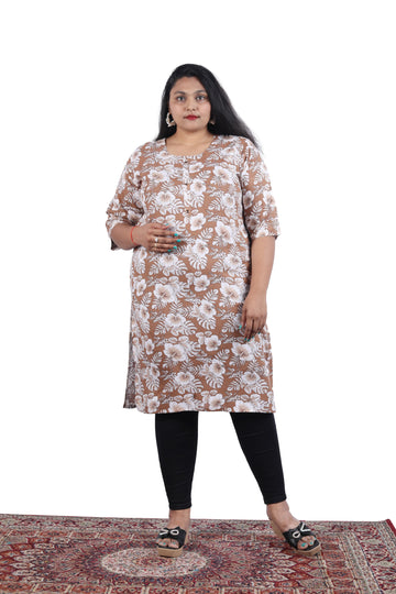 Rayon Brown Color with Floral Print Plus Size Kurti