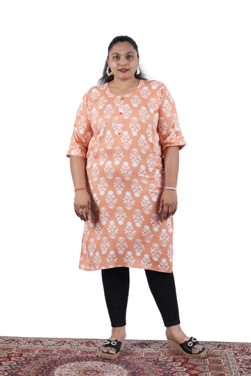 Rayon Peach color With Floral Print Plus Size Kurti