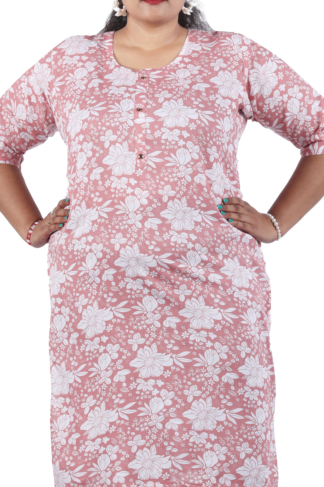 Rayon Rose Gold Color With Floral Print Plus Size Kurti