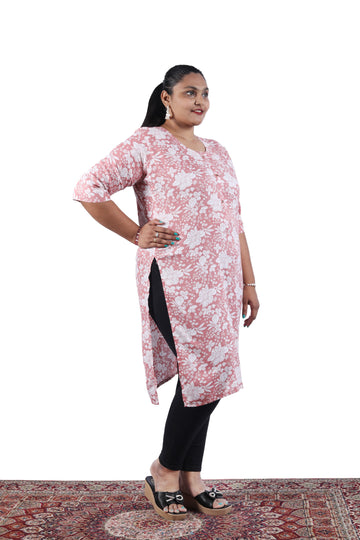 Rayon Rose Gold Color With Floral Print Plus Size Kurti