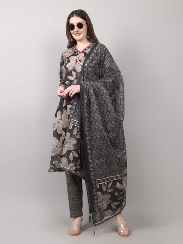 Pure Cotton Kurti Set with Teeki Thread Work & Gota Patti Dupatta